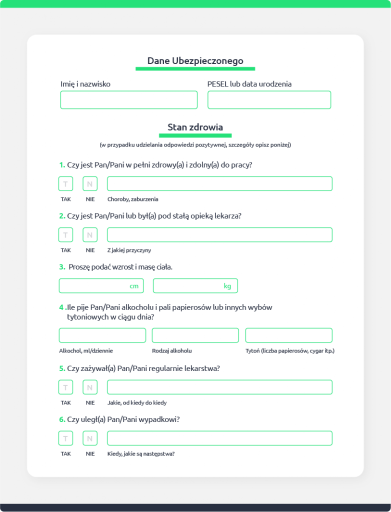 Przykładowa skrócona ankieta medyczna do ubezpieczenia na życie